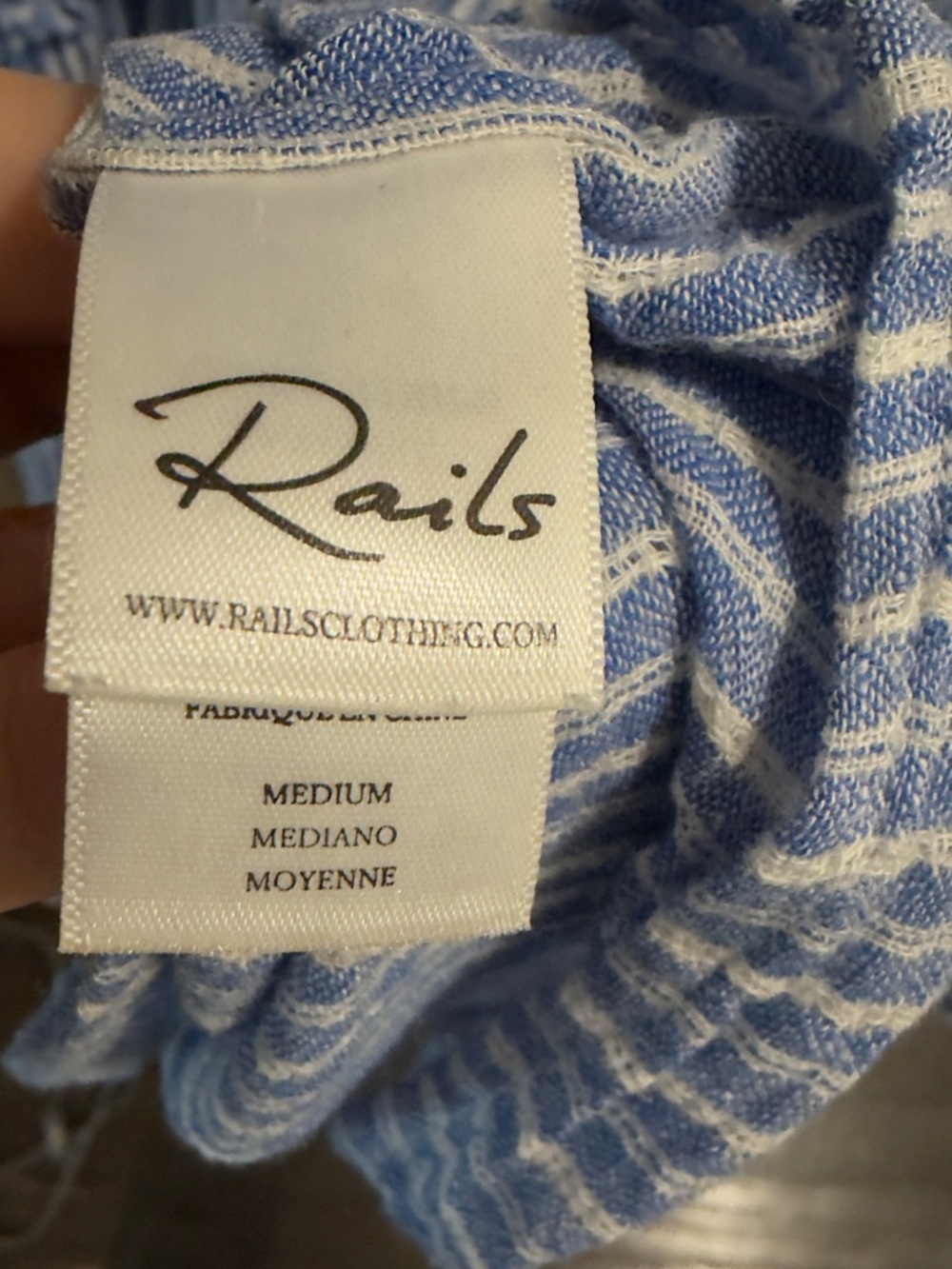 Rails Jasmine Linen Smocked Mini Dress Parisian Blue Stripe Size M Boho Tiered - Picture 4 of 6
